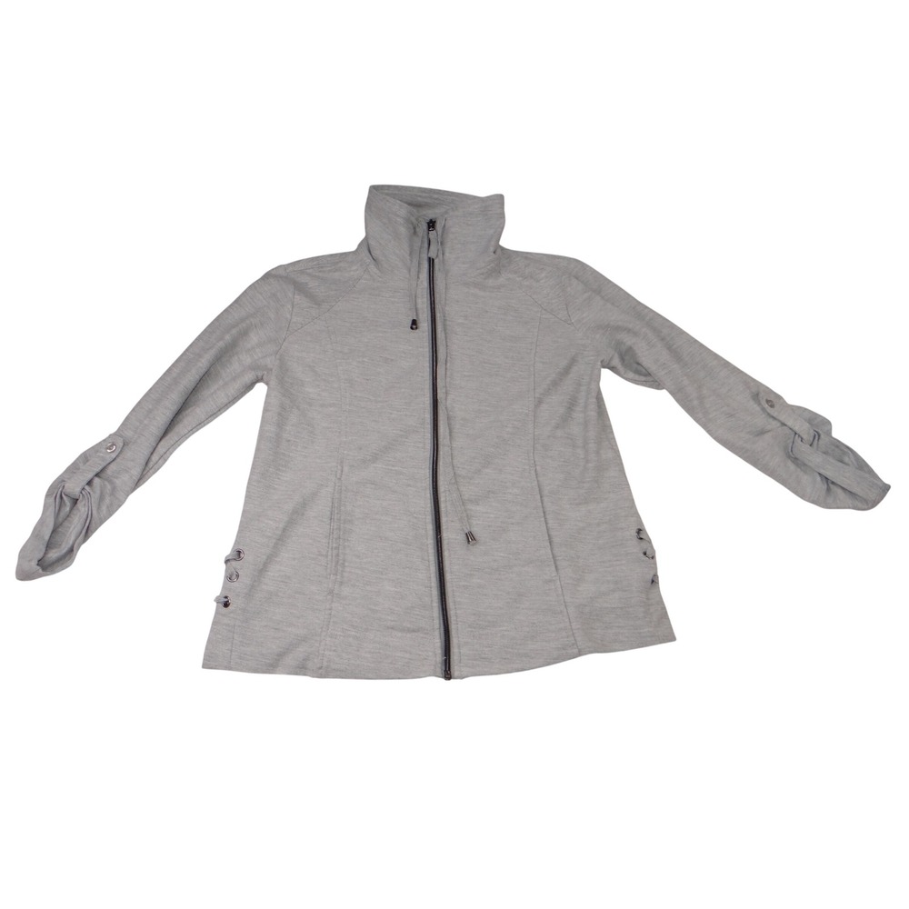 Coral Bay Energy Gray Full Zip Mock Neck Lace Up Side Jacket PS
